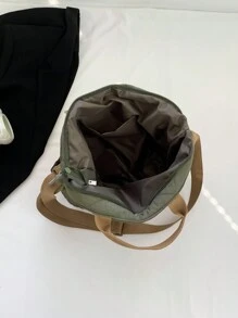 大容量純色菱形裁剪縫紉圖案多口袋肩背包,針對女性設計 - 軍綠色 - 查看 5