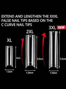GoLashFun 240pcs 3XL Clear Straight Nail Tips, Cone & Square Shape, No C-Curve, Half-Cover Acrylic Fake Nails, 2.16 Inch XXXL Square Artificial Nail Tips, Suitable For Professional Acrylic Manicure - Clear - View 6
