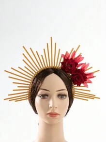 1頂女士女孩用花朵面紗羽毛頭飾,適用於聚會,賽馬,婚禮,德比帽配帶頭箍