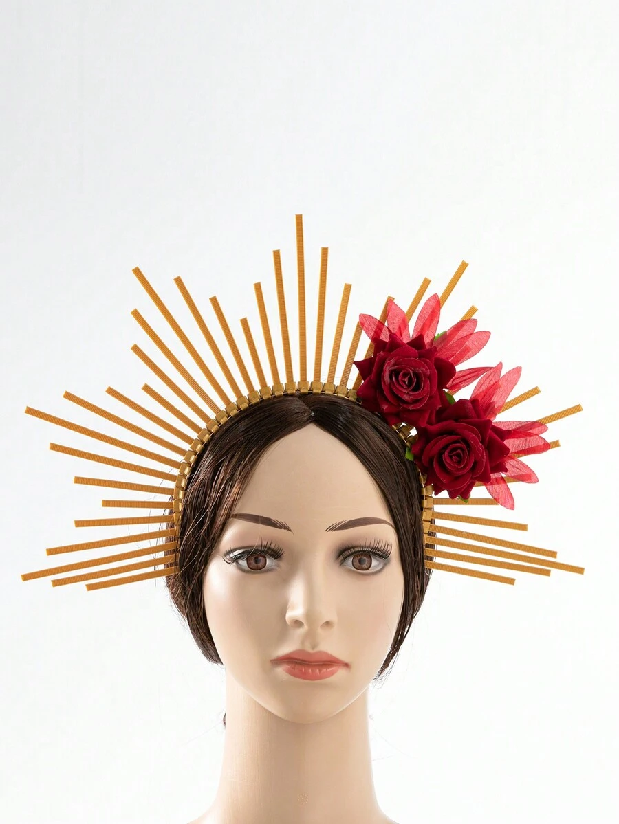 1頂女士女孩用花朵面紗羽毛頭飾,適用於聚會,賽馬,婚禮,德比帽配帶頭箍