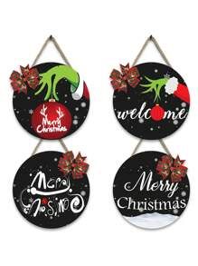 聖誕圓形木牌匾迎賓門牌平安節日氣氛牆裝飾圓形聖誕木製掛飾白色