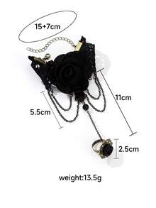 1 Pieza Pulsera De Cadena Multianillo Con Estilo Gótico Y Rosa Decorativa, Elegante Y Clásica - Rojo - Ver 9