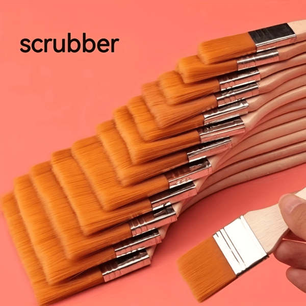 5pcs Set Wooden Handle Brushes, 0.98in Width 5.71in Total Length Nylon Hair Paintbrushes Suitable For Wall Painting, Watercolor, Acrylic, Oil Painting And Diy Art Supplies