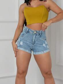 Women Denim Shorts - Rửa nhẹ - Xem 3