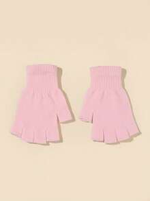 1 Pair Autumn/winter Warm Half Finger Solid Color Gloves For Men - Pink - View 3