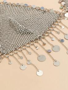 1 件華麗閃亮圓形亮片和彩虹水鑽流蘇裝飾身體鏈適合女士節日服裝、夜總會和派對慶典連身裙 - 銀色 - 查看 4