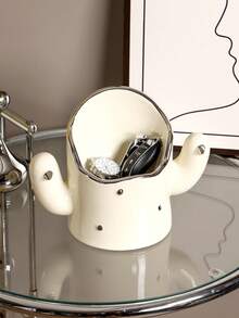 A白色收納盒珠寶收納盒,陶瓷仙人掌造型店鋪鑰匙項鍊圓環化妝品,適用於門廳入口浴室客廳梳妝台