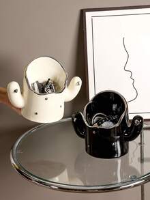 A白色收納盒珠寶收納盒,陶瓷仙人掌造型店鋪鑰匙項鍊圓環化妝品,適用於門廳入口浴室客廳梳妝台