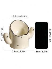 A白色收納盒珠寶收納盒,陶瓷仙人掌造型店鋪鑰匙項鍊圓環化妝品,適用於門廳入口浴室客廳梳妝台