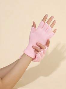 1 Pair Autumn/winter Warm Half Finger Solid Color Gloves For Men - Pink - View 1