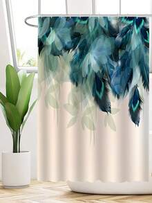 1pc Peacock Feather Printed Polyester Modern Style Waterproof Shower Curtain For Bathroom - Multicolor - View 3