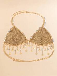 1pc Gorgeous And Shiny Butterfly Sequined Rainbow Rhinestone Fringe Bikini Body Chain, Perfect For Ladies' Festivals, Nightclub Parties And Celebrations.