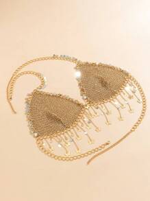 1pc Gorgeous And Shiny Butterfly Sequined Rainbow Rhinestone Fringe Bikini Body Chain, Perfect For Ladies' Festivals, Nightclub Parties And Celebrations.