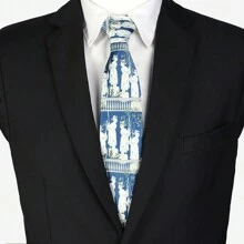 1pc Men's Polyester Marble Sculpture & Flower Pattern Printed Necktie For Formal & Business Occasions, Birthday Gift - Multicolor - View 1