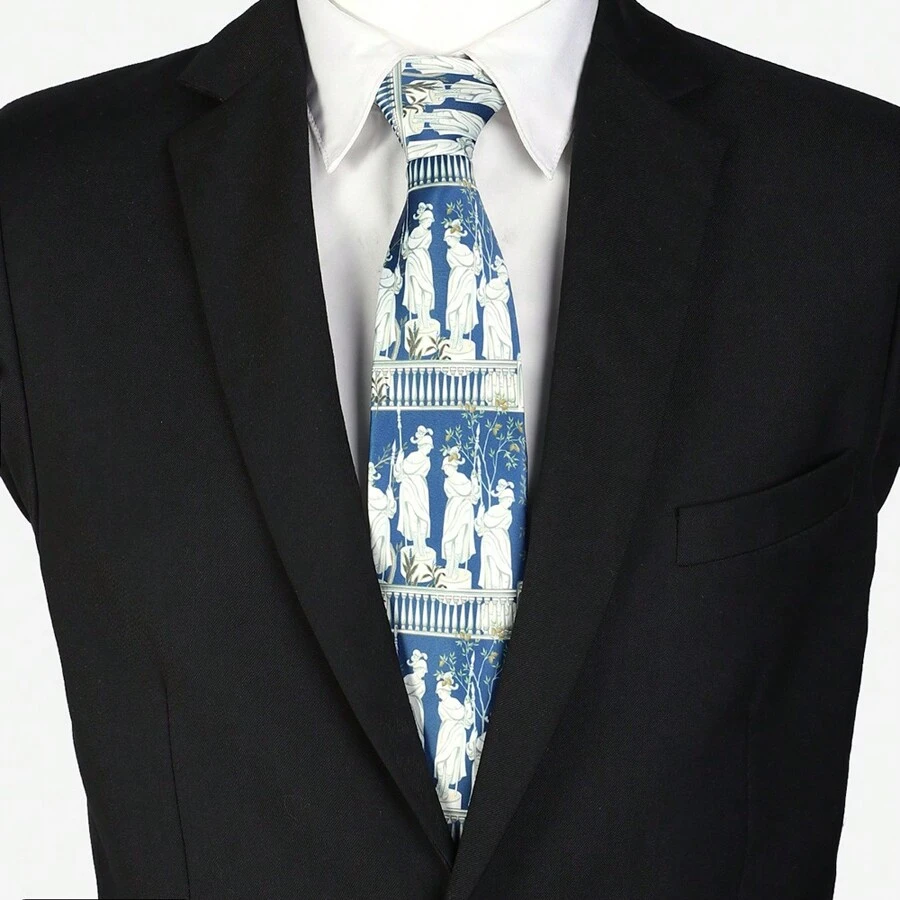 1pc Men's Polyester Marble Sculpture & Flower Pattern Printed Necktie For Formal & Business Occasions, Birthday Gift - Multicolor - View 1