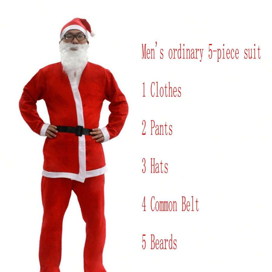 5pcs/set Men's Christmas Costume Outfit - Red - View 1