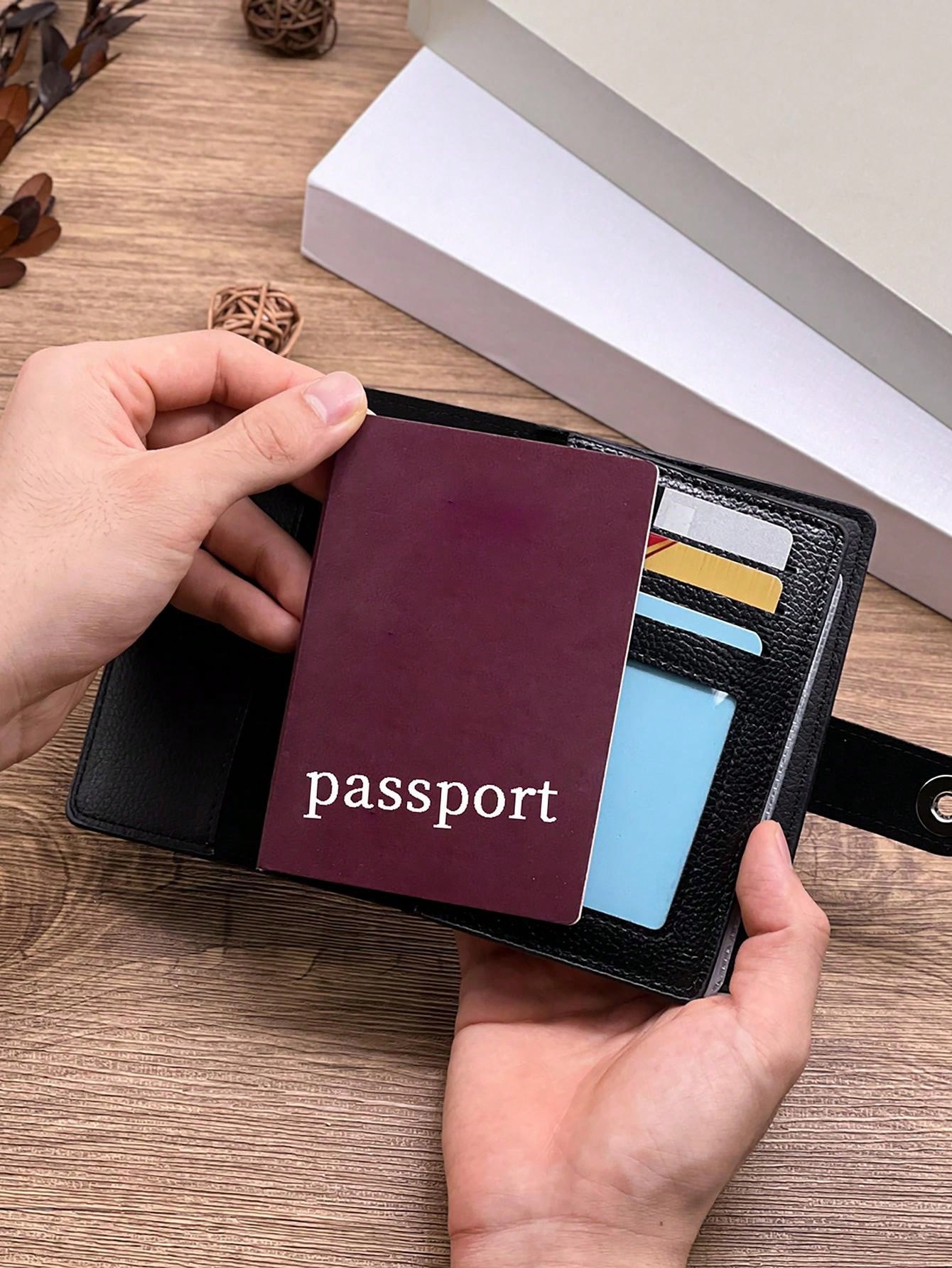 MultiValue Portefeuille Femme En Cuir PU - Porte Passeport Multi-Compartiments Avec Bouton Pression