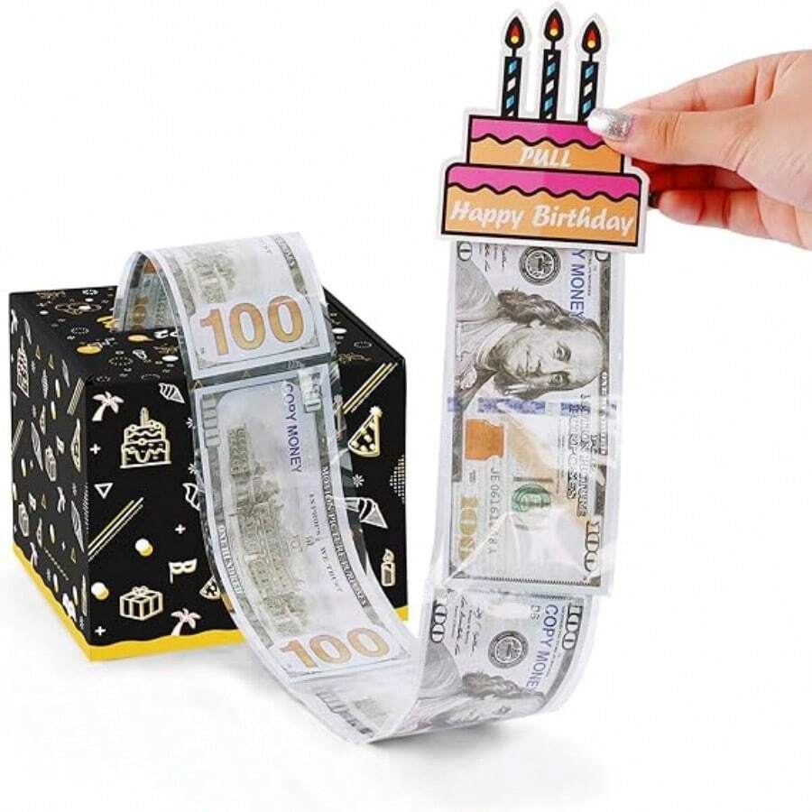 生日現金禮物拉提盒,有趣的現金禮物盒,拉提盒生日驚喜套裝,適用於女性男性、最好的朋友、女友、妻子姐妹的生日禮物 - 黑色 - 查看 1