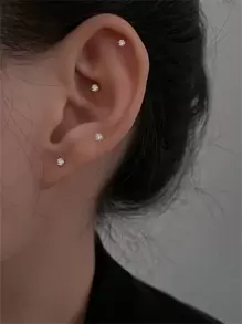 CHOSHILAR 4pcs/Set Minimalist Korean Style Versatile Cubic Zirconia Stud Earrings Set, Delicate Daily Wear Earrings For Women, Perfect Gift For Herself - Silver - View 2