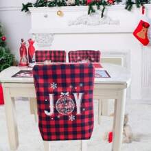 1pc Christmas Red Plaid Chair Cover - Red - View 1