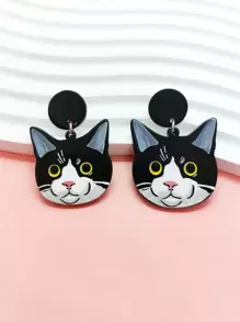 1 對可愛卡通貓女式吊墜耳環,多功能時尚休閒珠寶,適合派對、約會、新年派對,帶有個性化耳環