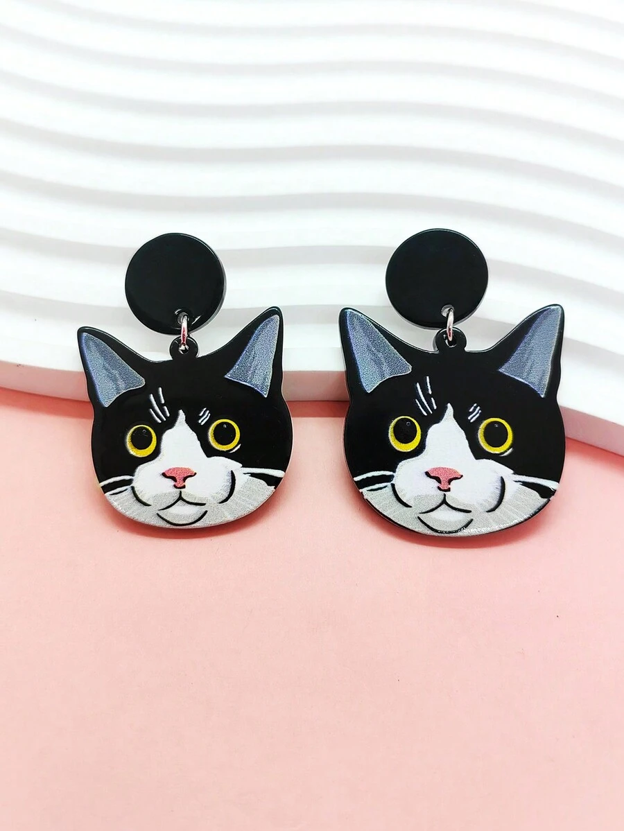 1 對可愛卡通貓女式吊墜耳環,多功能時尚休閒珠寶,適合派對、約會、新年派對,帶有個性化耳環