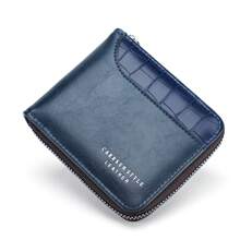 1 件新款男士鳄鱼纹 PU 皮革多功能拉链短钱包时尚休闲适合青年学生和旅行可容纳卡片和现金男士钱包钱包小钱包男士钱包真皮 - 藍色 - 查看 4