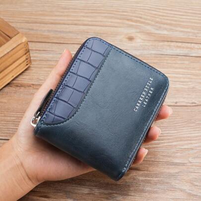 1 件新款男士鳄鱼纹 PU 皮革多功能拉链短钱包时尚休闲适合青年学生和旅行可容纳卡片和现金男士钱包钱包小钱包男士钱包真皮