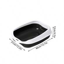 2pcs Plastic Half-Closed Square Cat Litter Box With Cat Litter Scoop (Scoop Color Random), Suitable For Cat's Excreta - Black - View 4