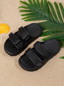1 Pair Kids' Plain Color EVA Hook And Loop Easy Slip-On Flat Sandals, Simple Design For Outdoor/Beach Wear, Spring/Summer