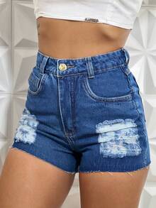 Women Denim Shorts - Medium Wash - View 2
