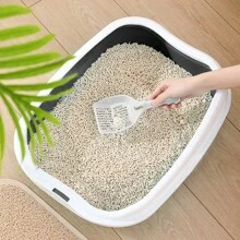 2pcs Plastic Half-Closed Square Cat Litter Box With Cat Litter Scoop (Scoop Color Random), Suitable For Cat's Excreta - Black - View 2