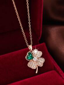 1pc Fashionable Versatile Cubic Zirconia Inlaid Pendant Necklace - Green - View 2