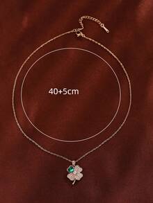 1pc Fashionable Versatile Cubic Zirconia Inlaid Pendant Necklace - Green - View 4