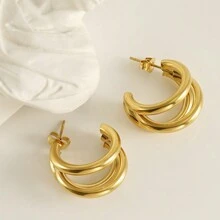 Aretes para mujer arete joyeria arracadas pendiente anillo Vintage Moda Laminado Oro - Dorado - Ver 5
