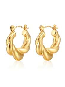 1pair Elegant Metallic U-shaped Geometry Oval Earrings, Suitable For Daily Wear, Titanium Steel And 18k Gold Plated