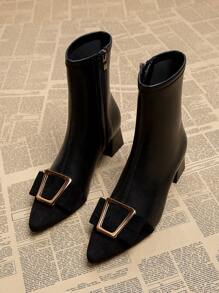 2023 Hàng mới đến Đơn giản Và Thanh lịch Đen Của phụ nữ Giày dép , Dày Block cao gót Pointed Toe Giày ống Ankle Đối với Mùa Thu Và Mùa Đông - màu đen - Xem 1