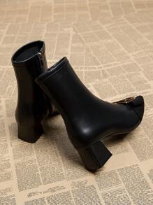 2023 Hàng mới đến Đơn giản Và Thanh lịch Đen Của phụ nữ Giày dép , Dày Block cao gót Pointed Toe Giày ống Ankle Đối với Mùa Thu Và Mùa Đông - màu đen - Xem 5