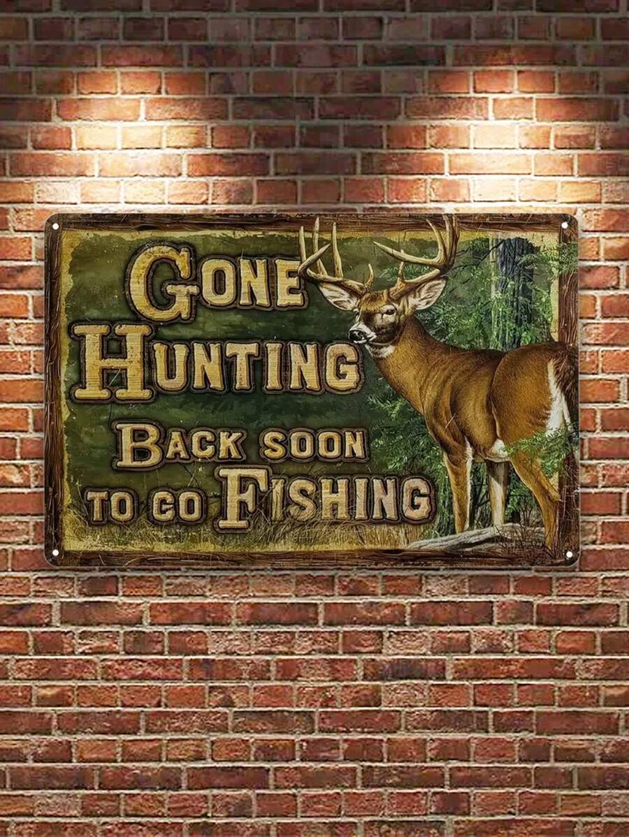 1入組金屬標誌打獵後至垂釣搞笑野生動植物小鹿艙打獵金屬標誌墻面裝飾適用於家庭條形車庫餐廳戶外裝飾朋友們禮品掛畫8x12英寸 - 彩色 - 查看 1