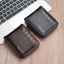 1 件新款男士鳄鱼纹 PU 皮革多功能拉链短钱包时尚休闲适合青年学生和旅行可容纳卡片和现金男士钱包钱包小钱包男士钱包真皮 - 藍色 - 查看 8