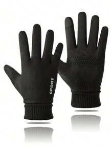1 双男女通用加厚触摸屏保暖内衬骑行手套适合户外冬季活动 - 黑色 - 查看 1