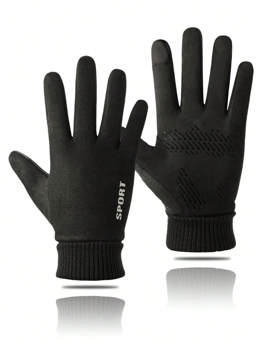 1 双男女通用加厚触摸屏保暖内衬骑行手套适合户外冬季活动 - 黑色 - 查看 1
