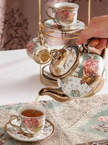 Procurement Of Tea Set With Ceramic Tea Ware, Afternoon Tea Ware, Ceramic Tea Pot, Metallic Tea Set Stand, European-style Adult Ceramic Tea Ware, Flower Tea Set, Women's Tea Ware