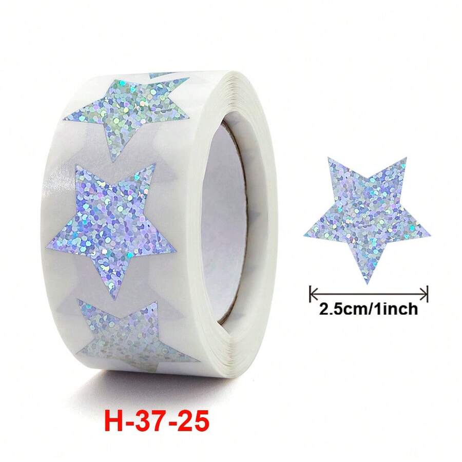 500pcs/roll Laser Holographic Star Stickers For Gift Wrapping And Rewarding Kids - Beige - View 1