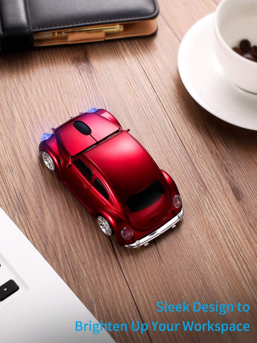1pc Ratón Inalámbrico De Coche Creativo Retro Con Forma De Escarabajo De Color Rojo, 3 Botones, Compatible Con Portátiles Y Computadoras De Sobremesa, Disponible En Colores Negro/azul/rojo/amarillo