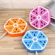 Multicontacto Regleta Electrica HEXAGONAL USB Y  Conectores Universales Extension Supresor De Picos Multiples Enchufes , Home Ware Multicontacto Extension Electrica 2 USB Y 5 Conectores Universales Mundiales Supresor De Picos Multiples Enchufes Hexagonal (2 Metros - Multicolor - Ver 5