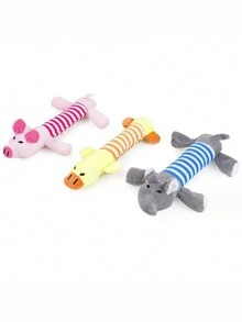 1入組寵物狗牙齒清潔粉紅條紋吱吱聲絨布豬玩具,適用於小狗和大型犬 - 粉色 - 查看 2