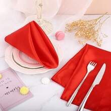 24pcs Red Cloth Napkins, 100% Polyester Fabric, Washable Dinner Napkins, Suitable For Parties, Weddings And Banquets - Red - View 2