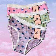 Calzones para Mujer, 3 piezas de Ropa Interior con estampado Floral y Moño. - Multicolor - Ver 2