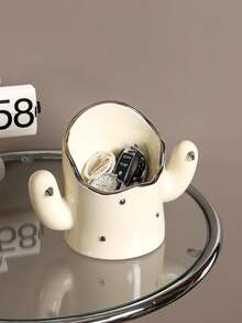 A白色收納盒珠寶收納盒,陶瓷仙人掌造型店鋪鑰匙項鍊圓環化妝品,適用於門廳入口浴室客廳梳妝台